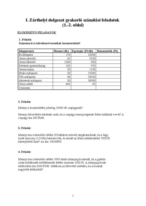 Példa kis zárthelyi feladatlapra