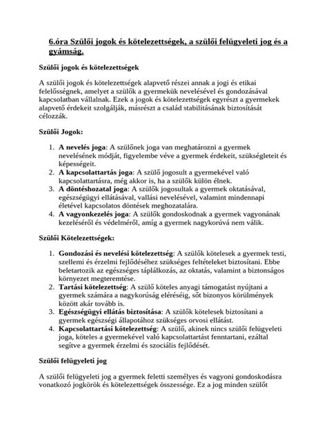 A szülői jogok és kötelezettségek