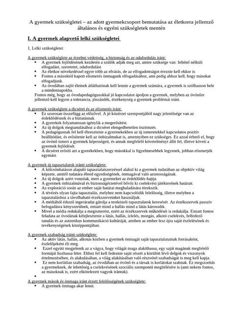A gyermek szükségletei életkor szerint