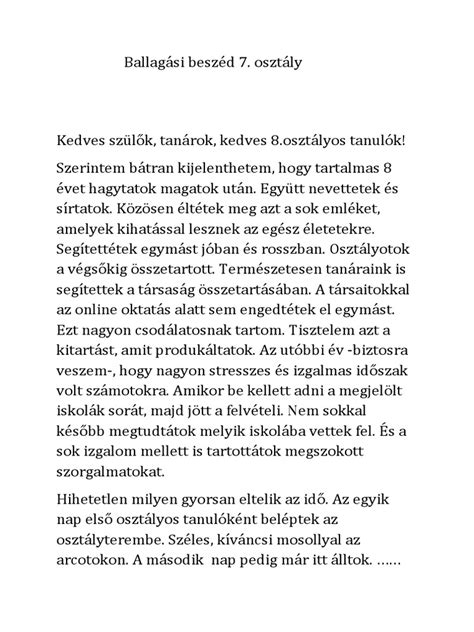 Ballagási beszéd szerkezete