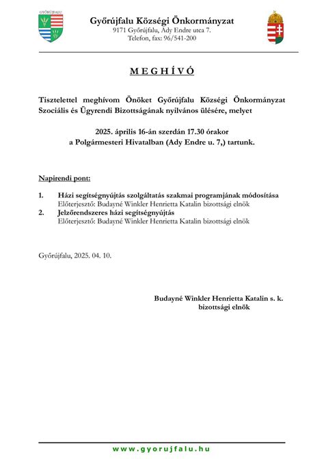 Az Ügyrendi Bizottság ülésének vázlata