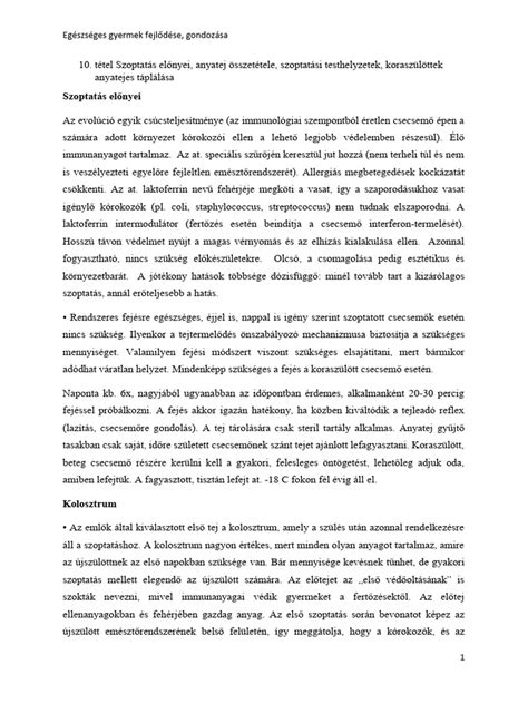 Koraszülöttek anyatejének speciális összetétele