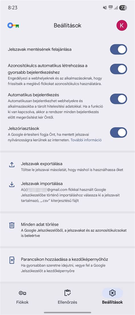 Jelszókezelő felület