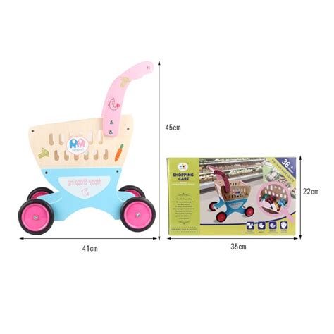 Fából készült játék bevásárlókocsi kiegészítőkkel