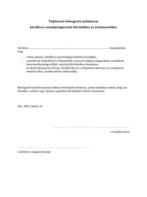 Orvosi beleegyező nyilatkozat
