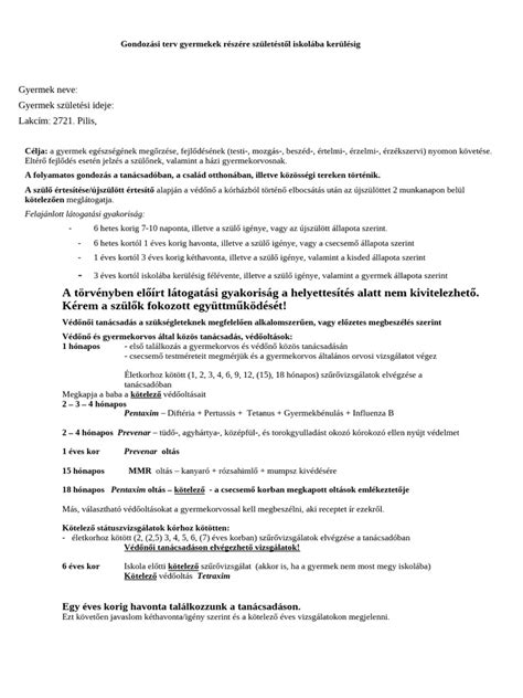 A csecsemő és kisgyermek gondozás főbb állomásai