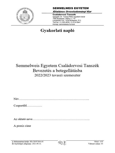 Gyakorlati napló mintája