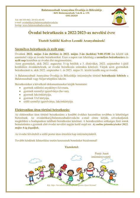 Óvodai beiratkozási dokumentumok