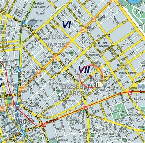 Budapest VII. kerület térkép, kiemelve a Dózsa György utat
