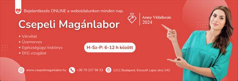 Csepeli Magánlabor logo és épület