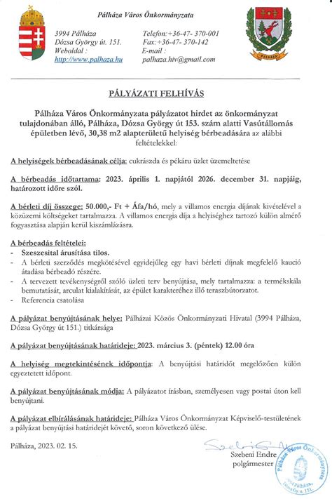 Védőnői pályázati felhívás - mintapéldány