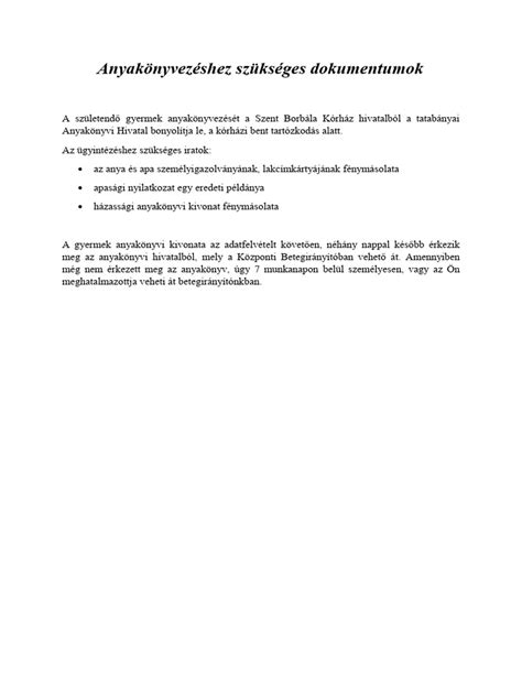 Fontos dokumentumok anyakönyvezéshez