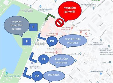 kórházi épületek és parkolási lehetőségek térképe