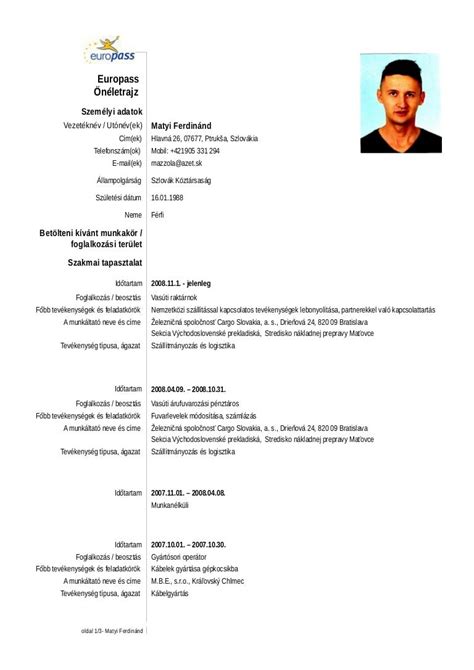 Europass CV minta