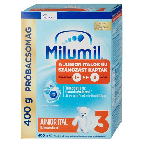 Milumil Junior italok kor szerinti csoportosítása