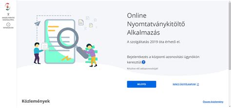 Online nyomtatványkitöltő alkalmazás felülete