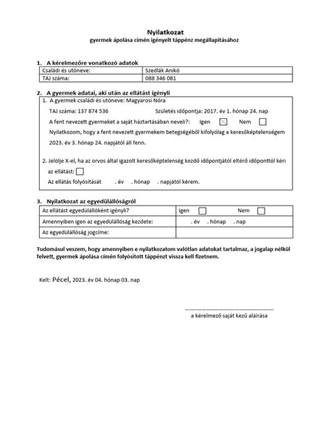 Dokumentumok táppénz igényléshez