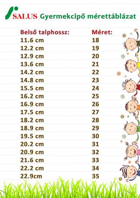 Gyermekcipő mérettáblázat