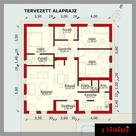 Érdi lakás alaprajza, kiemelve a nappali és a szobák