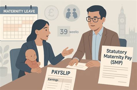 A Statutory Maternity Pay (SMP) kifizetési folyamatát bemutató infografika az HMRC és a munkáltatók közötti kapcsolatokkal.