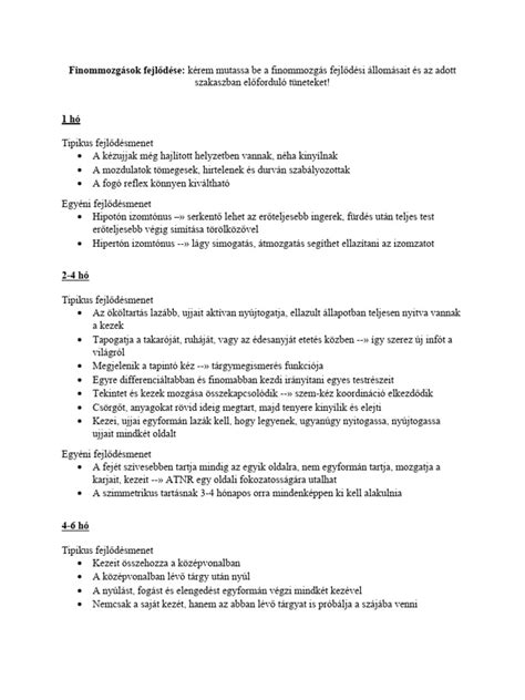 A nagymozgások és finommozgások fejlődése