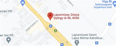 Térkép a Dózsa György út 60. környékéről, megjelölve Dr. Zsiska Anna rendelőjét és a környező egészségügyi intézményeket