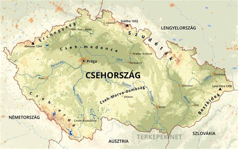 Térkép: Ausztria, Csehország és Szlovákia