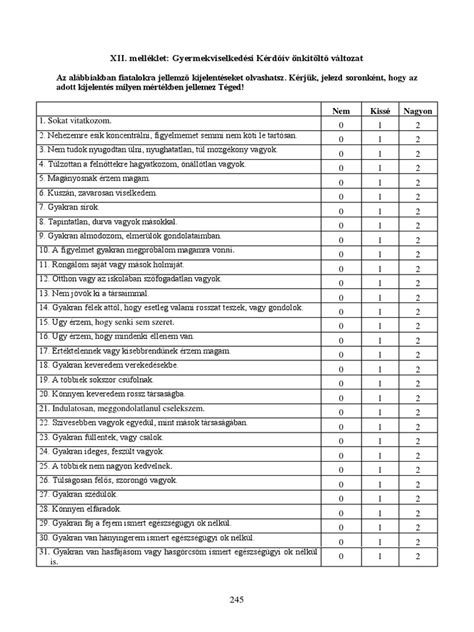 Szülői kérdőív kitöltése és értékelése