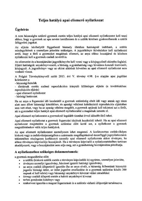 Apai elismerő nyilatkozat és a családi jogállás rendezése