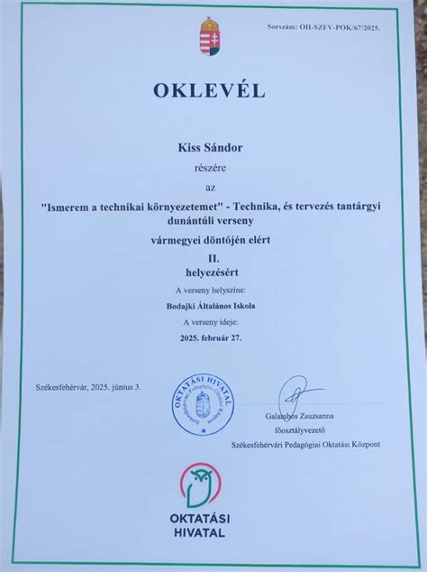 Tabella az oktatási versenyeken elért eredményekről