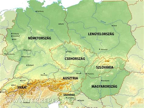 Közép-Európa térképe nemzetekkel