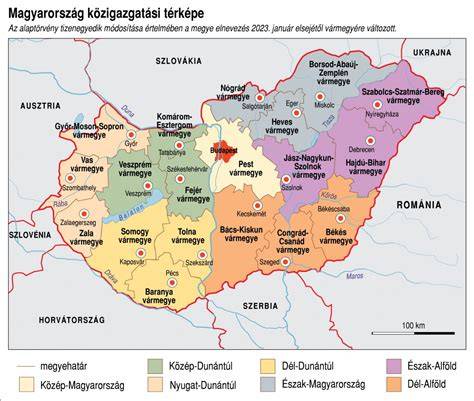 Magyarország térképe a 106 egyéni választókerülettel