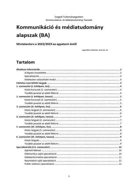 Tanterv felépítése, mintatanterv