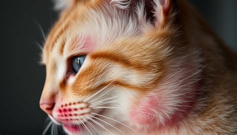 Bolhás macska bőrének közelképe, látható bolhapiszokkal és bőrirritációval