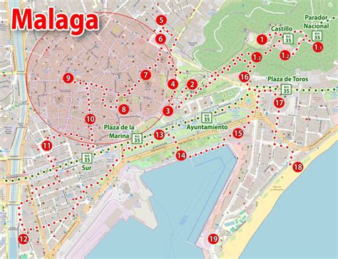 Málaga Este kerület térképe a főbb látványosságokkal