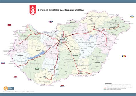 Térkép a magyarországi díjköteles úthálózatról és vármegyékről