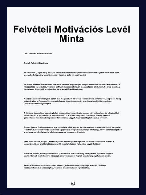Motivációs levél struktúráját bemutató infografika.