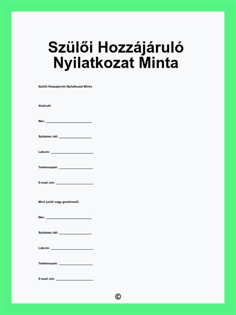 Szülői nyilatkozat minta