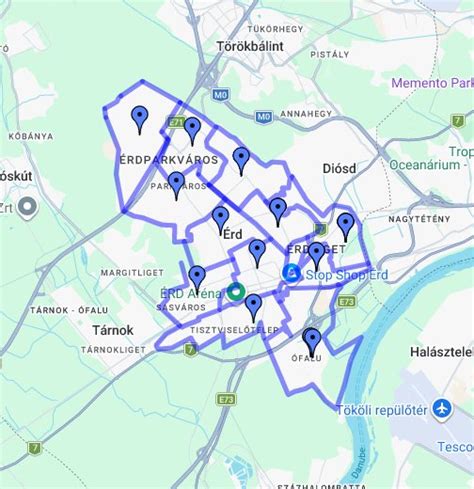 Térkép Érd Parkvárosról és a védőnői irodák elhelyezkedéséről