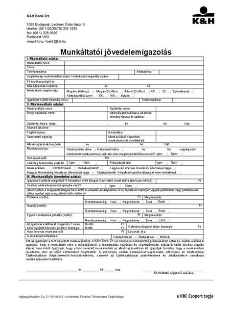 munkáltatói jövedelemigazolás dokumentum