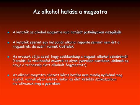 Az alkohol hatása a magzatra a terhesség különböző szakaszaiban