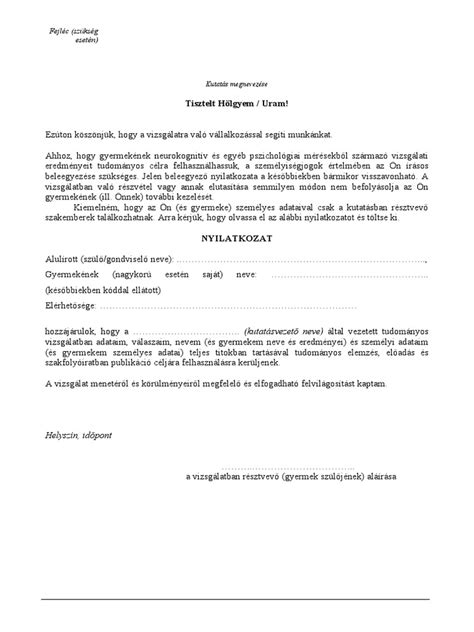 Példa beleegyező nyilatkozatra