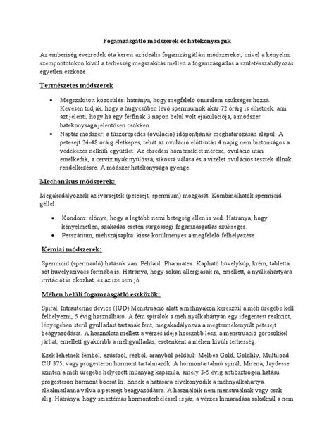 Fogamzásgátló módszerek és hatékonyságuk