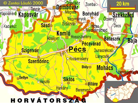 Térkép Mohács és Pécs között