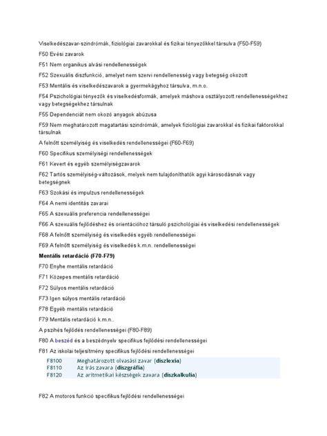 A különböző betegségcsoportokhoz tartozó BNO kódok