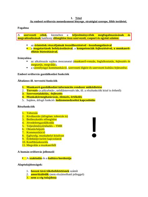 Az emberi erőforrás menedzsment főbb területei