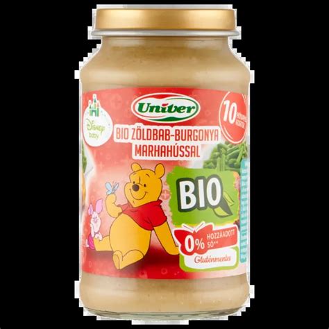 Összetevők táblázata Univer Bio Zöldbab-burgonya marhahússal bébiételhez
