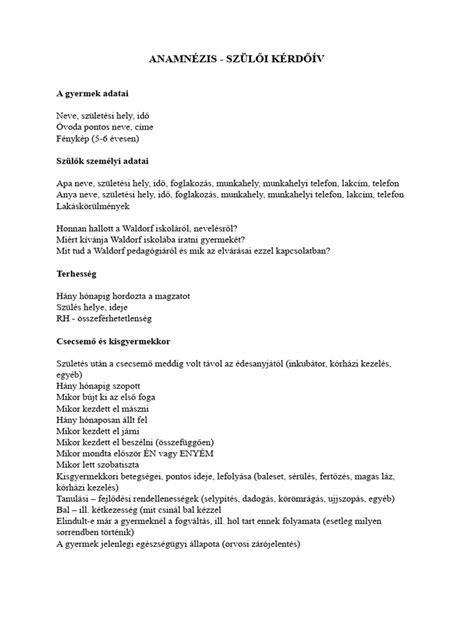 A szülői kérdőív kitöltésének folyamatábrája