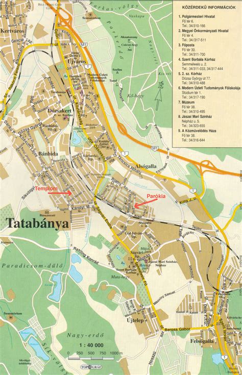 Tatabánya turisztikai térképe a főbb látványosságokkal