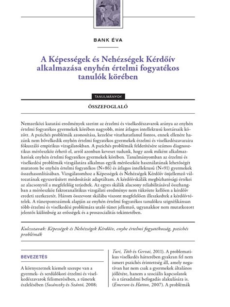 A DIFER rendszerben mért képességek